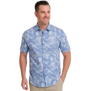 Robert Graham Spencer Floral Tropical Leaf Blue White S/S Shirt Men's XL NEW